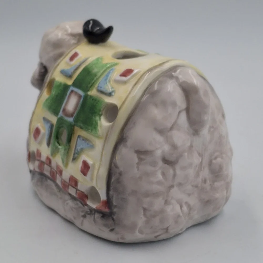Ganz Ceramic Sheep Tea Light Candle Holder Votive Patchwork Quilt Bird Figurine